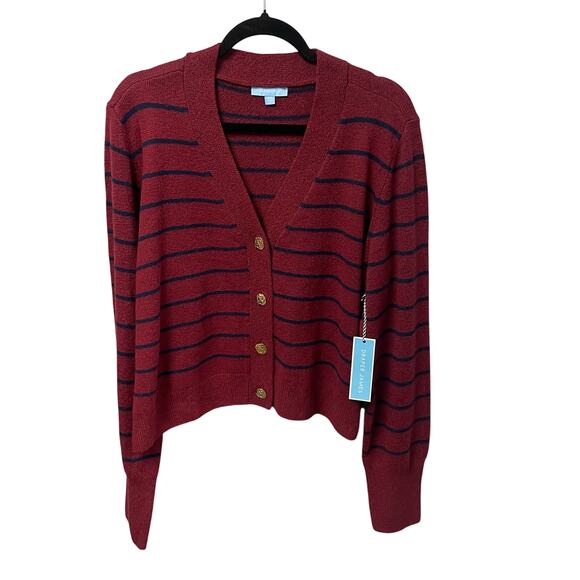 Draper James Sweaters - NWT Draper James Varsity Cardigan Burgundy Navy Striped Womens Plus Size XXL